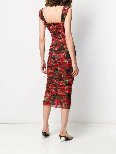Shop Dolce & Gabbana Floral Print Tulle Dress In Red