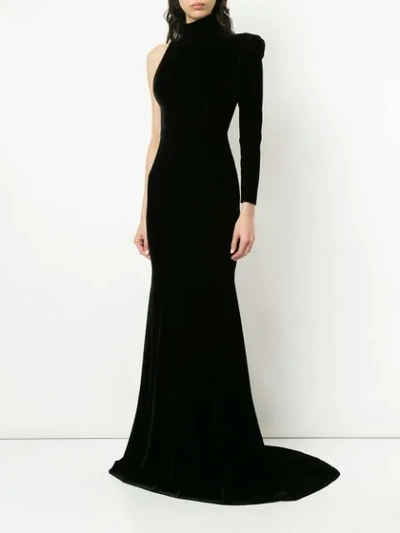Shop Alex Perry Harlyn Velvet One Sleeve Gown - Black