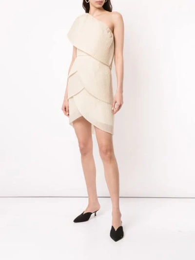 Shop Aje Pleated Layered One Shoulder Dress In Neutrals