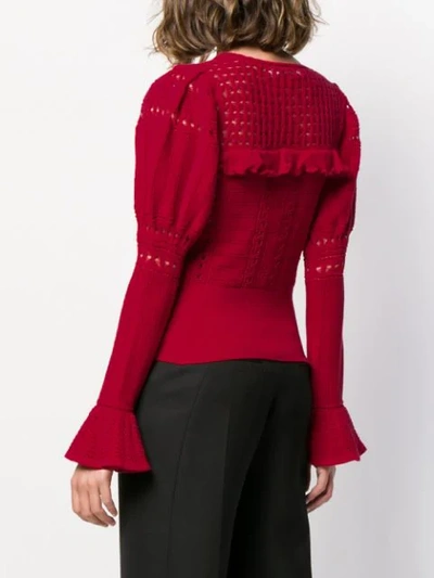 Shop Self-portrait Knitted Lace Top In Red