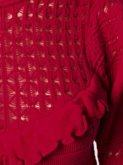 SELF-PORTRAIT 针织蕾丝上衣 - 红色