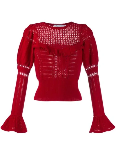 Shop Self-portrait Knitted Lace Top In Red