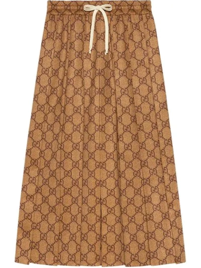 Shop Gucci Gg Technical Jersey Skirt In Brown