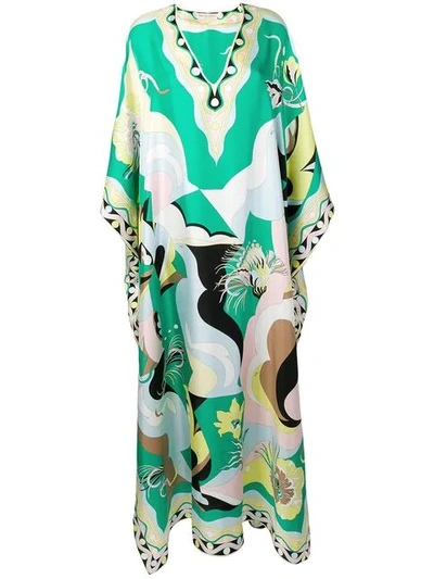 Shop Emilio Pucci Printed Silk V In P11 Smeraldo/menta