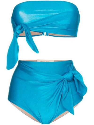 Shop Adriana Degreas Vishy Bandeau Knot Detail Bikini In Blue