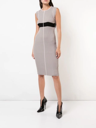 Shop Narciso Rodriguez Ribbed Knit Fitted Dress - Neutrals