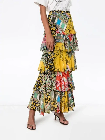 Shop Etro Patchwork Ruffle Maxi Skirt In 700