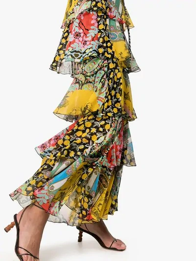 Shop Etro Patchwork Ruffle Maxi Skirt In 700