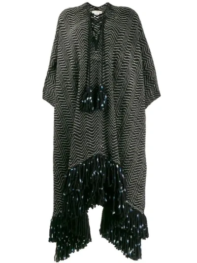 Shop Ulla Johnson Fringed Poncho Coat In Black