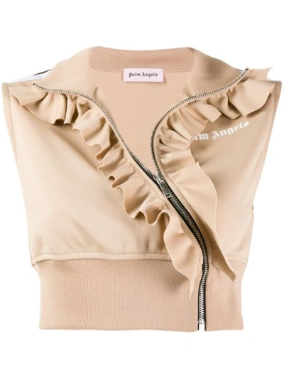 Shop Palm Angels Sleeveless Ruffle Crop Top In Neutrals