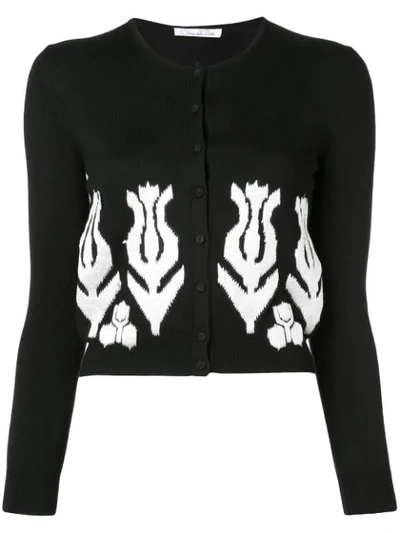 Shop Oscar De La Renta Intarsia Motifs Cardigan In Black