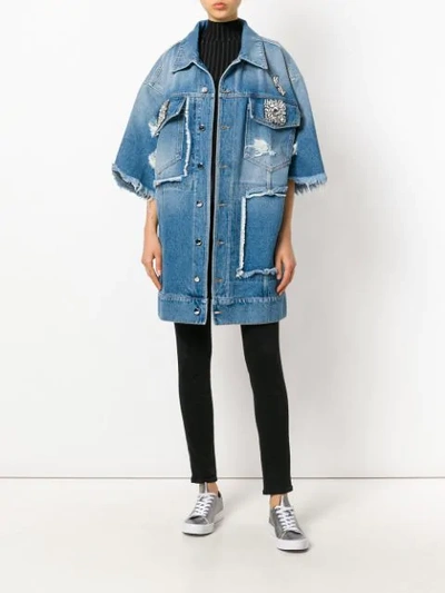 Shop Marco Bologna Embellished Oversized Denim Jacket - Blue