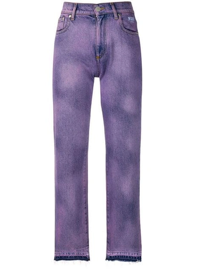 Shop Msgm Faded Patch Jeans In Purple