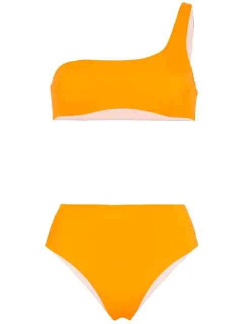 one shoulder orange swimsuit