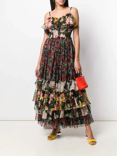 Shop Dolce & Gabbana Floral Print Layered Dress In Black