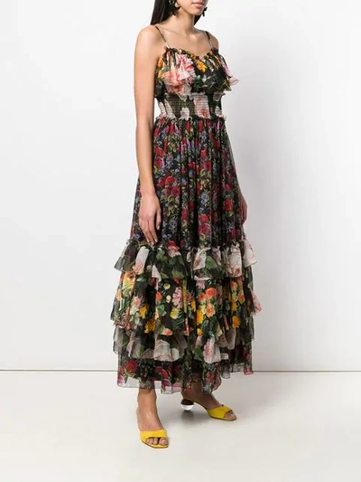 Shop Dolce & Gabbana Floral Print Layered Dress In Black