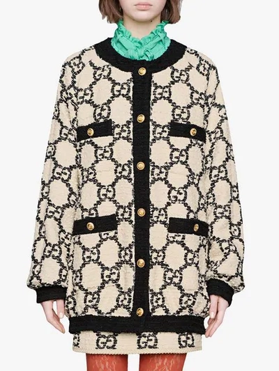 Shop Gucci Gg Tweed Oversized Bomber Jacket In White