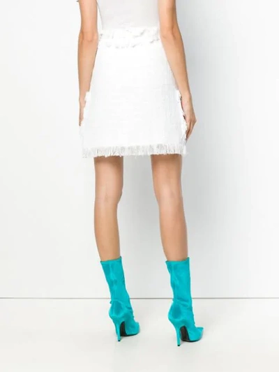 Shop Msgm Frayed Tweed Skirt - White