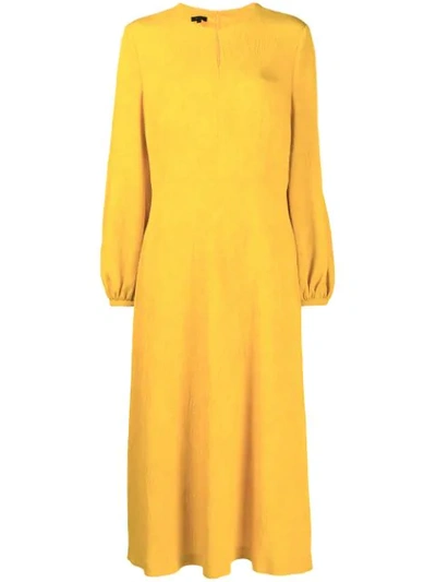 Shop Escada Textured Floral Midi Dress In Yellow