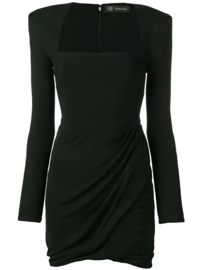 Shop Versace Shoulder Pad Mini Dress - Black