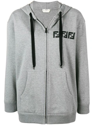 Shop Fendi Logo Hoody In F0taz Melange Grey