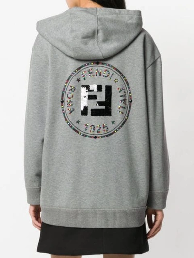 Shop Fendi Logo Hoody In F0taz Melange Grey