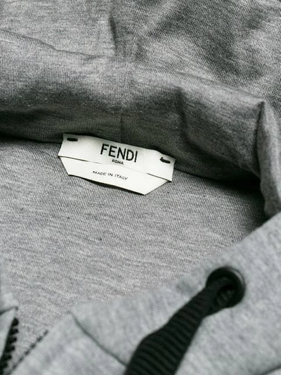 FENDI FF刺绣全棉拉链连帽衫 - 灰色