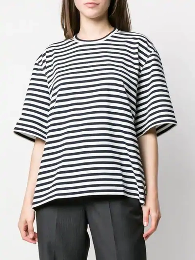 Shop Junya Watanabe Cut Out Striped Tee In Blue