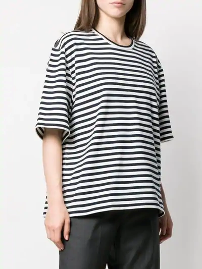 Shop Junya Watanabe Cut Out Striped Tee In Blue