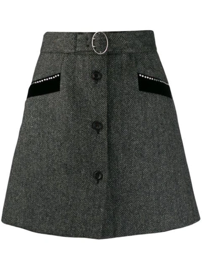 Shop Miu Miu Belted A-line Skirt - Grey