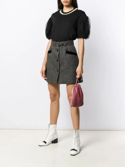 Shop Miu Miu Belted A-line Skirt - Grey