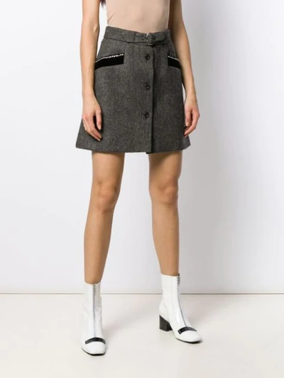 Shop Miu Miu Belted A-line Skirt - Grey