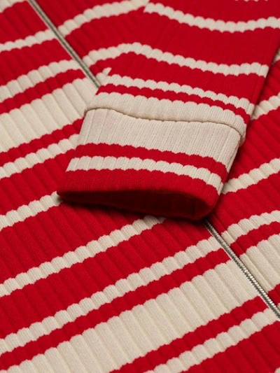 Shop Prada Striped Rib Knit Turtleneck Cardigan In Red