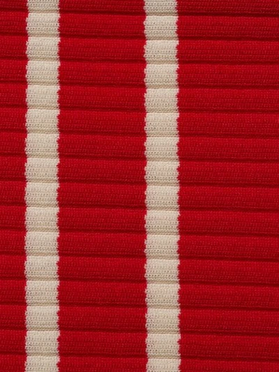Shop Prada Striped Rib Knit Turtleneck Cardigan In Red