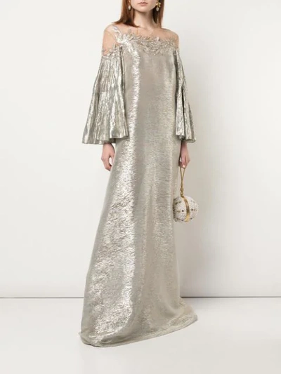 Shop Oscar De La Renta Katfan Gown With Off-shoulder Beading In Gold