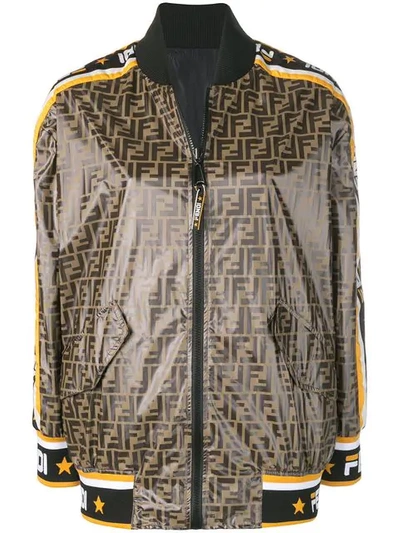 Shop Fendi Ff Motif Print Bomber Jacket In Brown