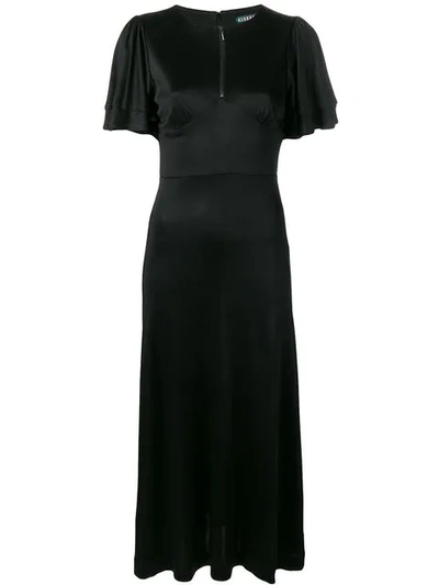 Shop Alexa Chung Satin Midi Dress With Pleated Sleeves In Black