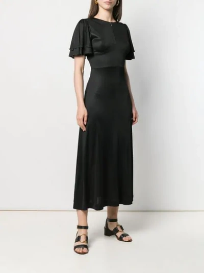 Shop Alexa Chung Satin Midi Dress With Pleated Sleeves In Black