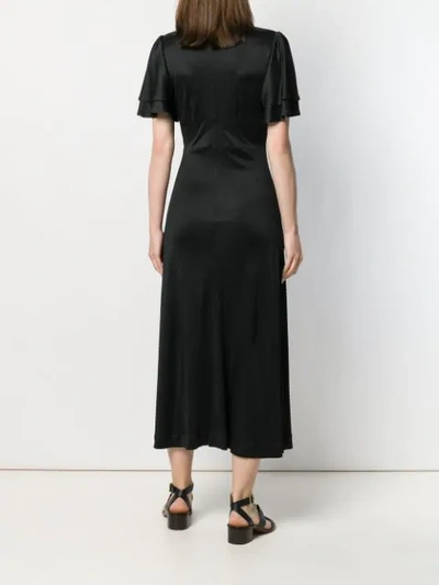 Shop Alexa Chung Satin Midi Dress With Pleated Sleeves In Black