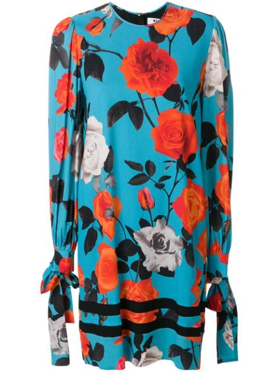 Shop Msgm Floral Print Dress - Blue