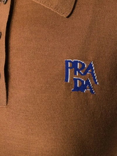 Shop Prada Logo Polo Shirt In Brown
