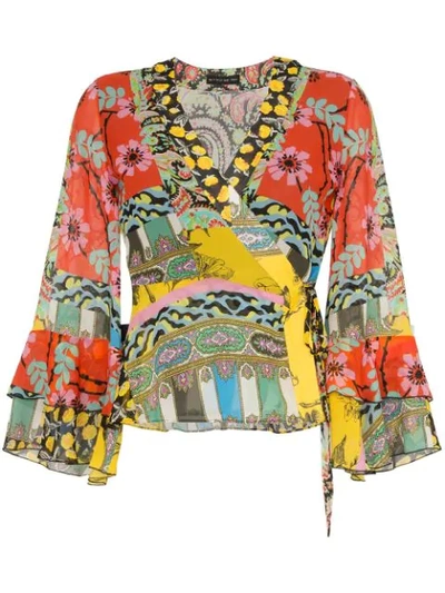 ETRO MIXED FLORAL-PRINT WRAP BLOUSE - 多色