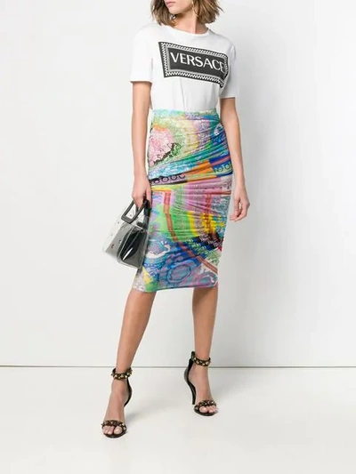 Shop Versace Mixed Print Pencil Skirt In Black