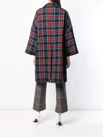 Shop Semicouture Checked Oversized Coat - Blue