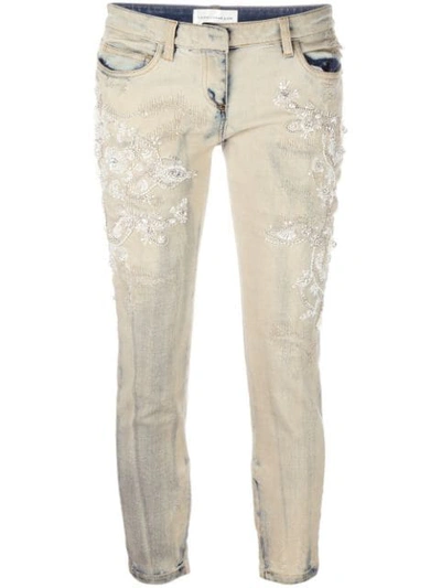 Shop Faith Connexion Beaded Embroidery Cropped Jeans In Neutrals