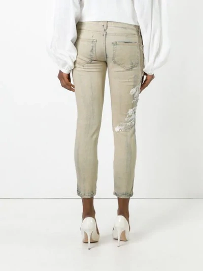 Shop Faith Connexion Beaded Embroidery Cropped Jeans In Neutrals