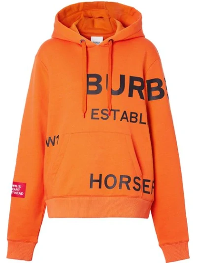 Shop Burberry Horseferry Print Cotton Oversized Hoodie In Orange