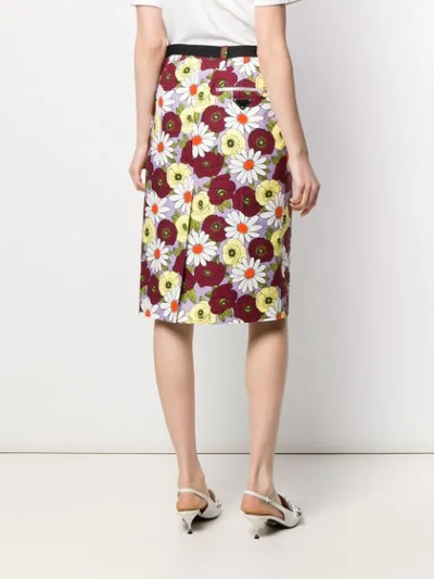 Shop Prada Flower Print Denim Skirt In Purple