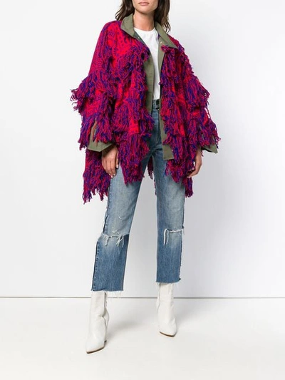 Shop Sacai Fringed Embroidered Cardigan In Red