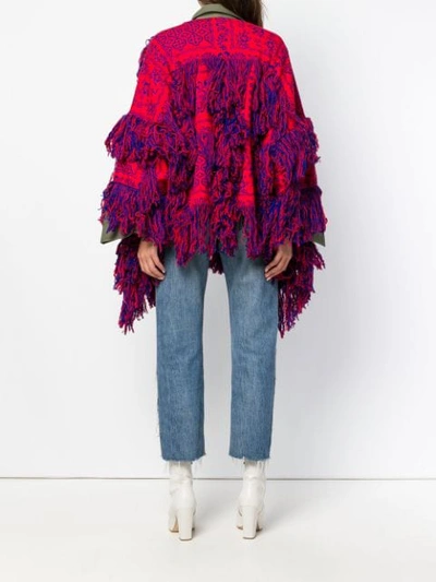 Shop Sacai Fringed Embroidered Cardigan In Red
